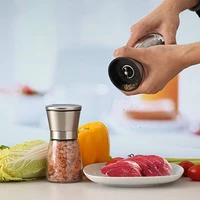 

6 Oz Glass Short Body Spice Pepper and Salt Mill & Grinder with Adjustable Ceramic Rotor for Kitchen Gifts