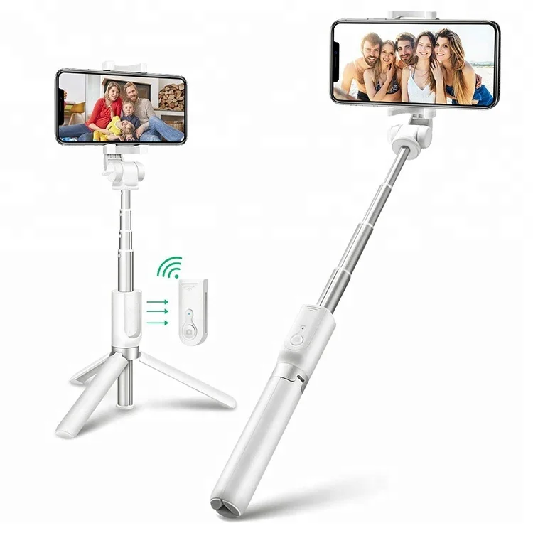 

360 degree rotation fashion mini bluetooth smartphone tripod selfie stick, White