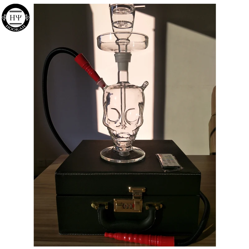 

Led skull glass hookah shisha with pu lock bag case china wholesale skull hookah