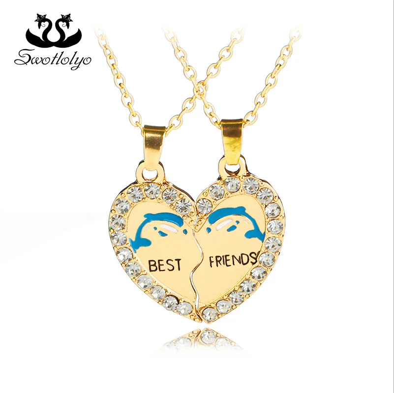 

Hot Selling Dolphin Diamond Lovers Pendant Alloy Necklace Wholesale, Gold