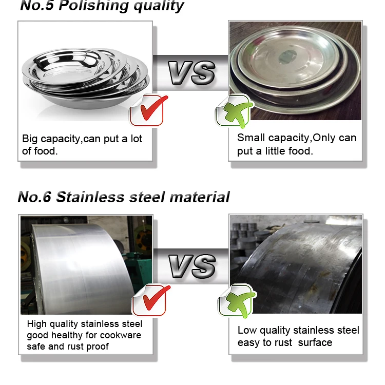 high quality and China dishes wholesale round serving tray stainless steel plate set
