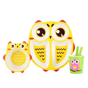 Image of New Kids Biodegradable Bamboo Fiber Tableware 5pcs set FDA certification children dinnerware sets