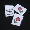 Personalized Design Tags Custom Weaving Red Rose Logo Center Fold Small Woven Labels for Hats