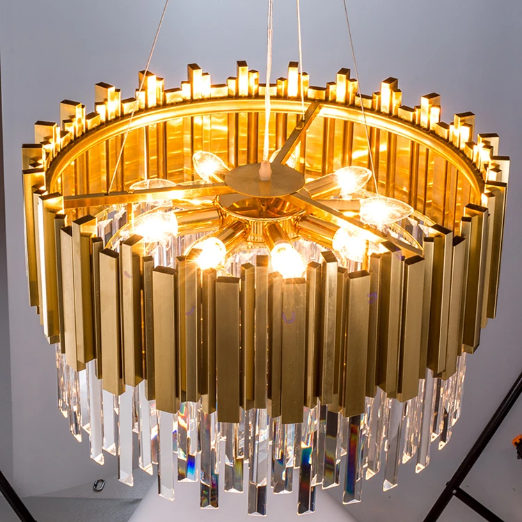 Modern Round large luxury Gold color E14 LED K9 Crystal Chandelier