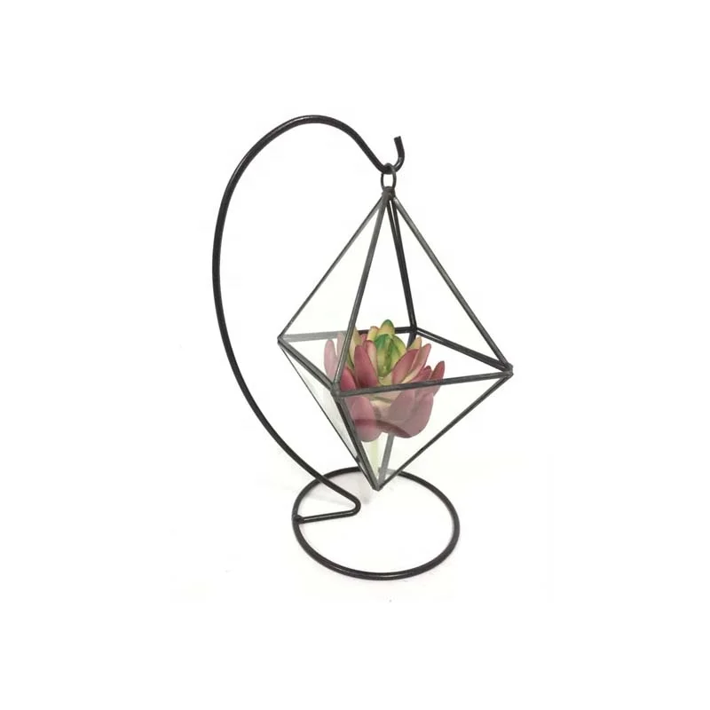 

Decorative clear hanging vase geometric glass vase with metal stand, As picture shown or customized