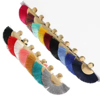 

17 Color Available Bohemian Fan Shape Tassel Dangle Earrings Handmade Zinc Alloy Gold Plated Fan Tassel Earrings For Girls