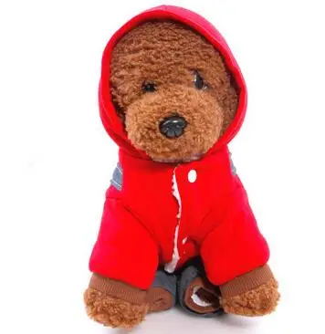 

Red Hat Dog Jeans Jumpsuits Denim Coat Chaqueta Pet Puppy Cowboy Suit Uniform Clothing Teddy Hoodies Clothes Garment