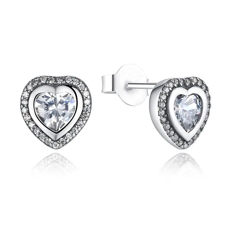 

2019 Fashion 100% 925 Sterling Silver Earrings For Girl Heart-shaped Zircon Stud Earrings, White stud earrings