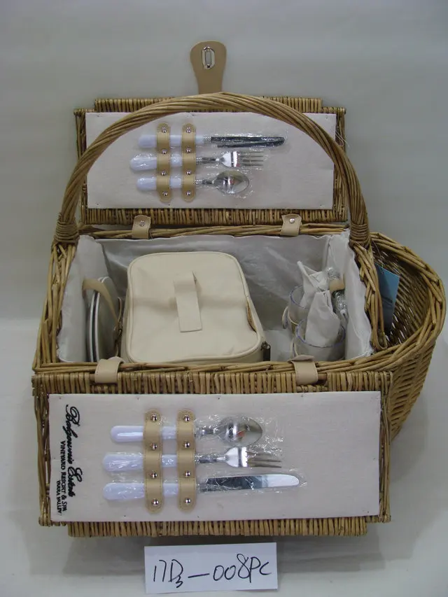 Picnic Basket Hamper Set With Flatware And Wine Glasses Buy Cane
