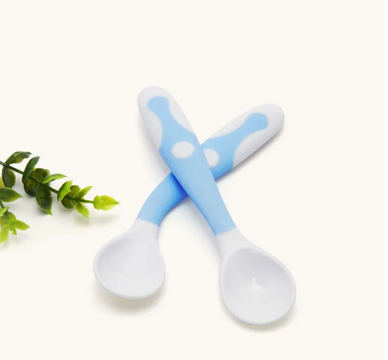 

Wholesale Silicone BPA Free Baby Long handle Spoons Baby Training Tableware Safety Silicone Spoons