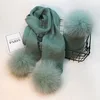 Autumn winter wool real big fox fur hair ball wool hat children women tide thicker warm hat and scarf set