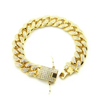 

Wholesale Fashion Jewelry Luxury Heavy Gold Plated Mens Bracelet Statement Iced Out Crystal Cuban Link Chain Hiphop Bracelet