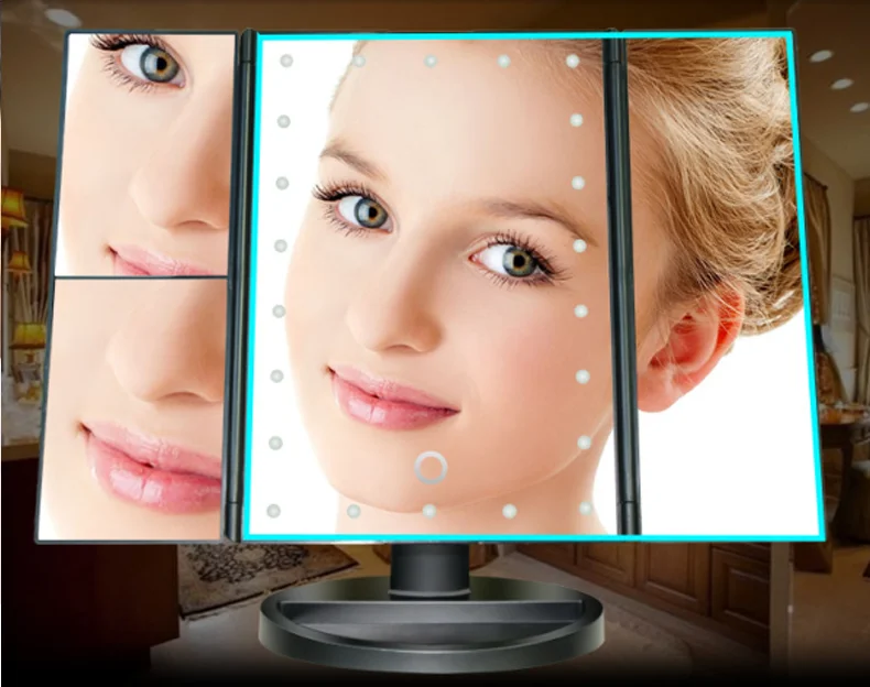 22 LED Light Touch Screen Light Control 3 Folding Magnifying Mirrors Desktop Rechargeable Make-up Make up Mirror Lamp for Makeup