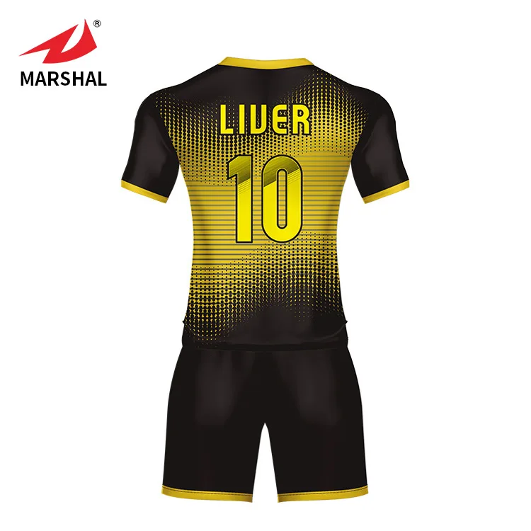 Best Quality Black Yellow Big And Tall Custom Football Kits Striped No