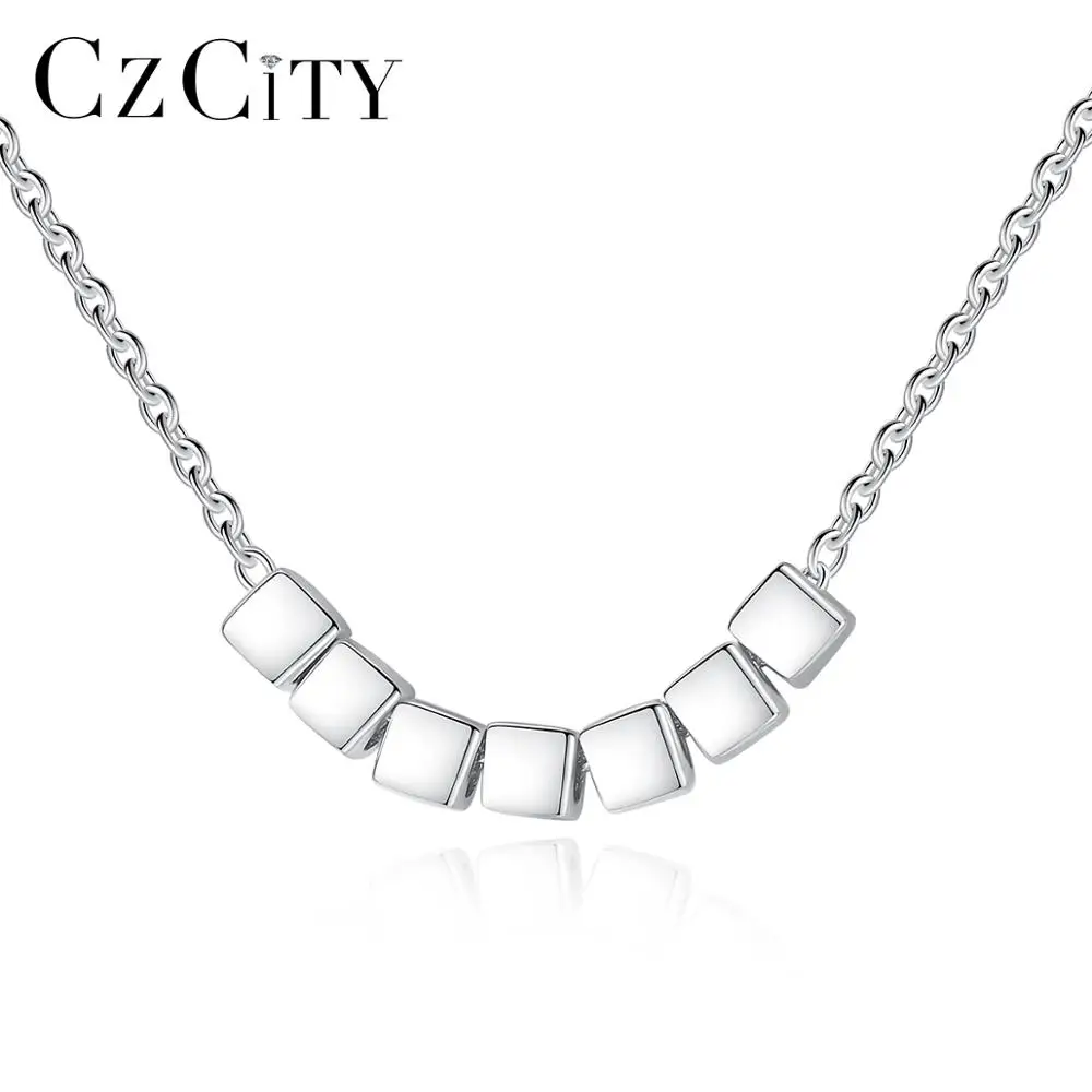 CZCITY Women Charms Necklaces Jewelry Chain Link Dainty Seven Square Beaded Necklace