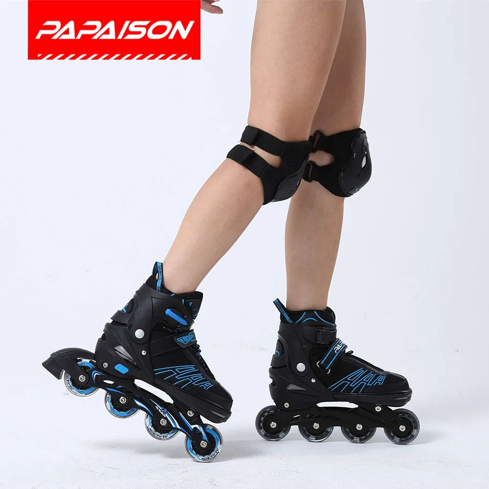 

outdoor sports four PU flashing LED wheels adjustable inline roller skates for children adults, Blue, grey, red, pink