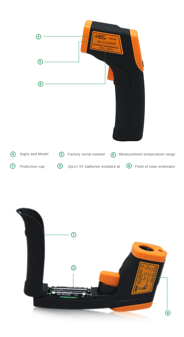 Smart Sensor Ar320 Low Cost Industrial Infrared Thermometer Ir Meter