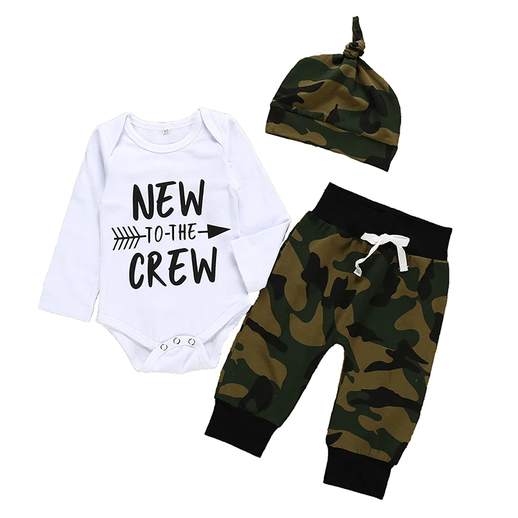

Camouflage fashion sports style soft organic cotton baby unisex cotton long sleeve baby rompers