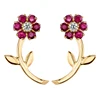 18k yellow gold 925 sterling silver mini ruby flower nepal earrings