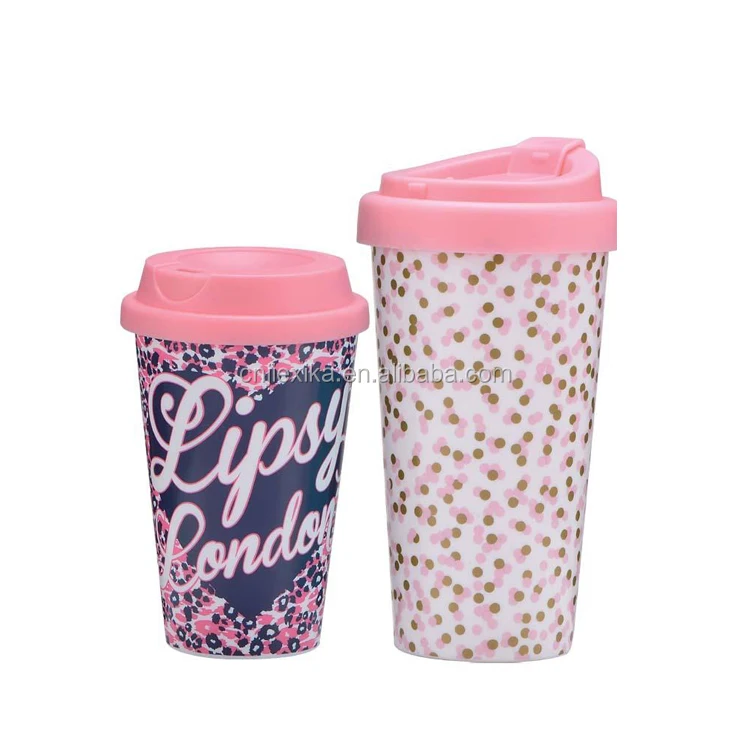 

Wholesale customized eco friendly BPA free double wall PP coffee mug reusable portable color printed plastic drinking water cup