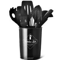 

11 Piece Kitchen Utensil Set With Holder And Color Box Stainless steel tube silicone kitchen utensils cooking tools set