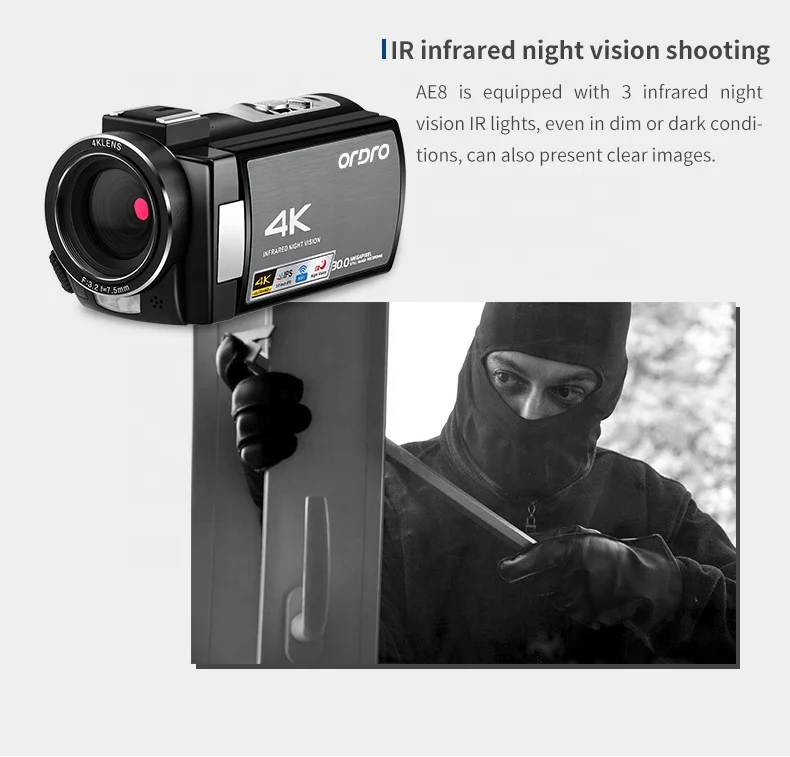 
AE8 4K UHD Infrared Night Ghost Hunting Professional Youtube Vlog Digital Video Camera 