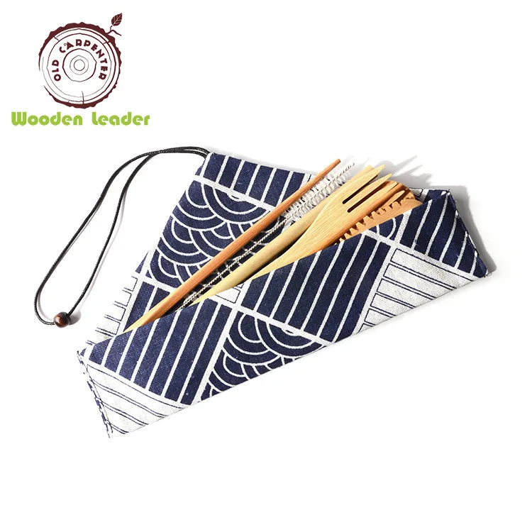 

Portable Travel Reusable Bamboo Cutlery Set With Cutlery Pouch On Sale