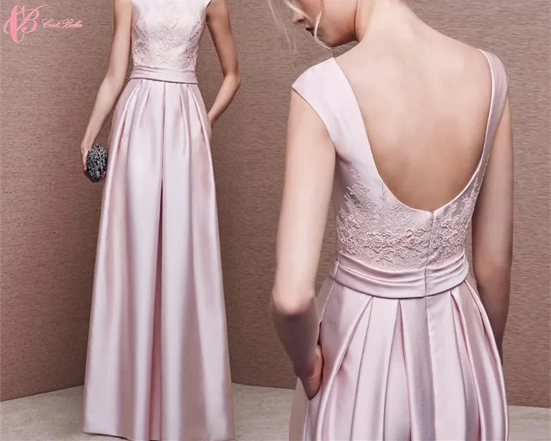 

Sexy Pink Embroidered Long Chiffon A Line Sleeveless Backless Evening Dress