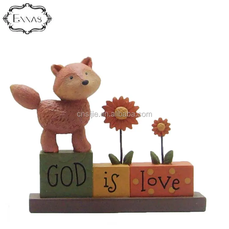 Resin figure  of 'GOD IS LOVE'blockswith fox/flowers religion decoration supplies