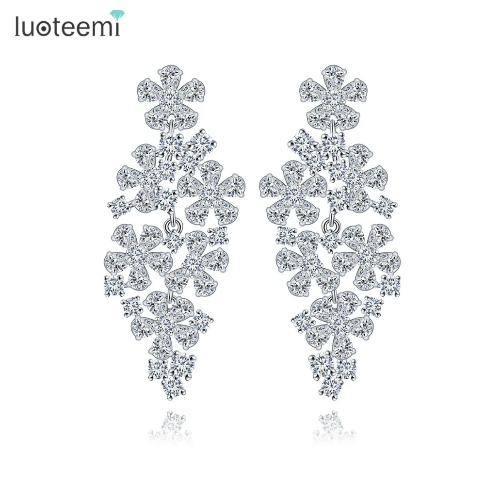 

LUOTEEMI Luxurious White Gold Plated 6PCS Romantic Flower Statement Drop For Bridal Wedding Earrings, N/a