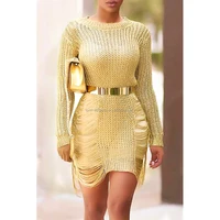 

4 Colors Women Long Sleeve Round Neck Sexy Mini Lady Fashion Dress