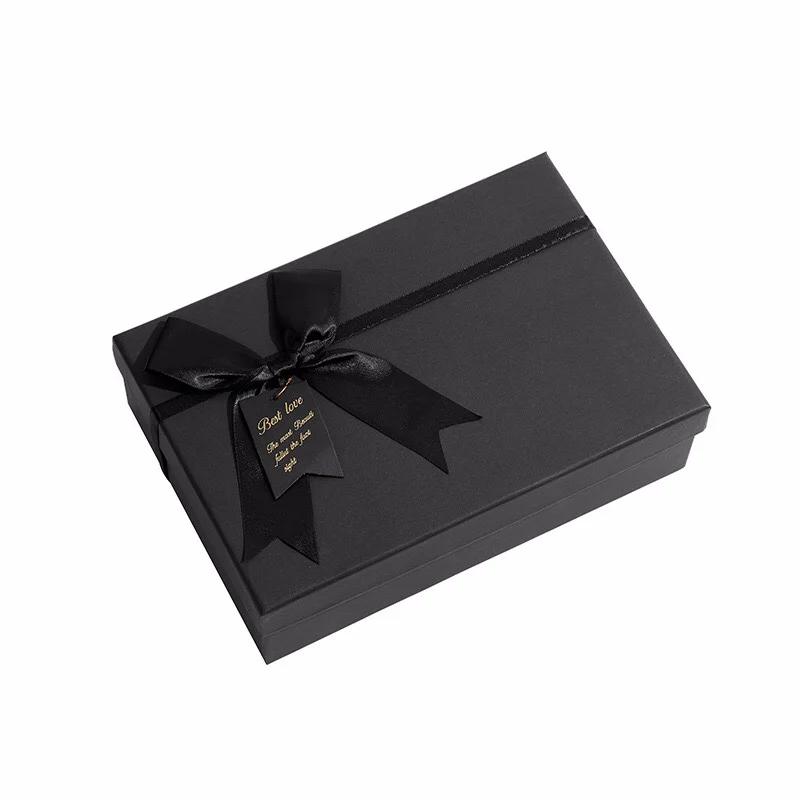 Custom Rigid Black Gift Box And Bow Luxury Lid And Tray Gift Box ...