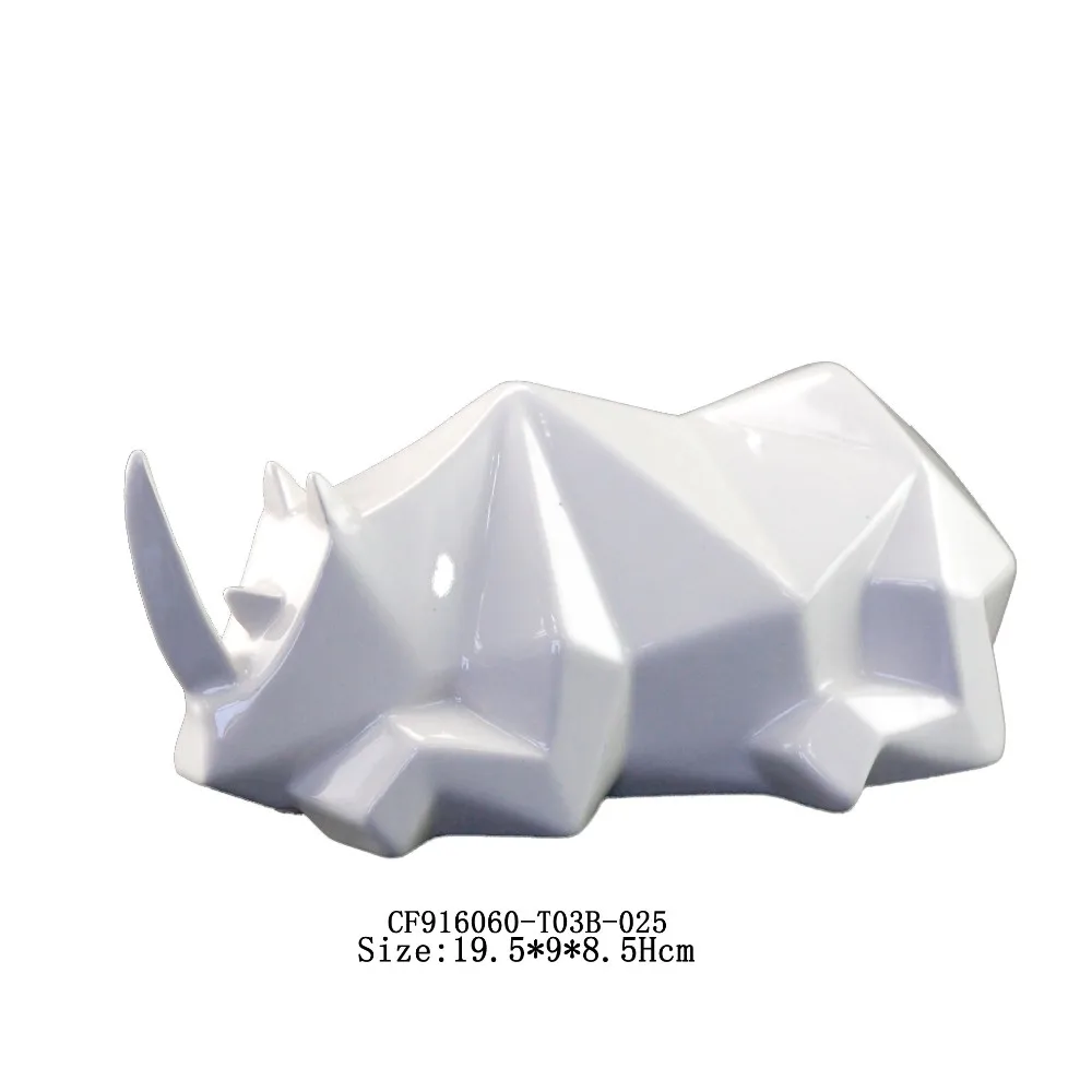 White Ceramic Animal Rhinoceros Sculpture Table Decoration Creative Gifts details