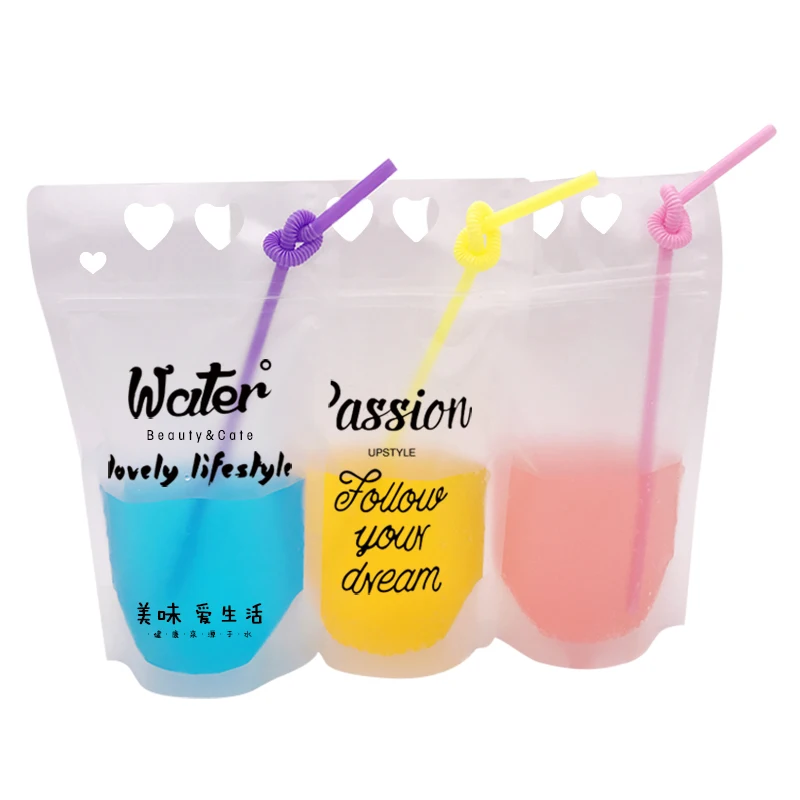 

Accept Logo Print beverage packaging sack bags Drink pouch with straw