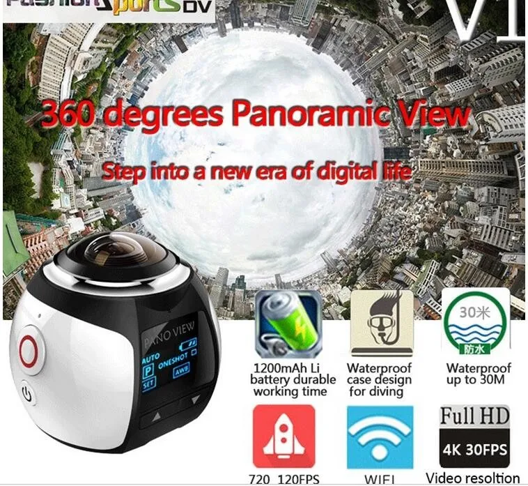 360 degree Action Camera 4K Panoramic 2448P Ultra HD Video Waterproof Cameras Deportiva Wifi Sport DV