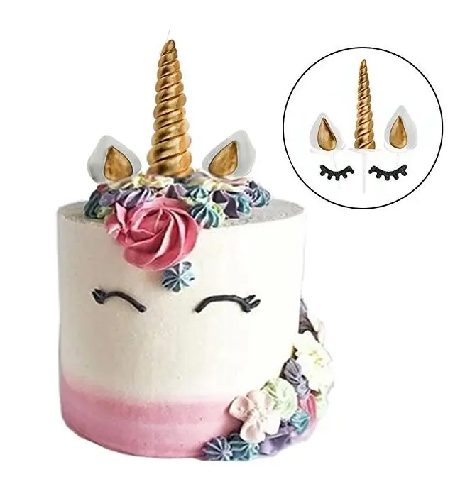 UNICORN Cake Topper Horn Ears Eyelashes Set Reusable Keepsake Birthday 