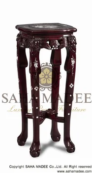 Rosewood Vase Stand With Mother Of Pearl Inlaid Cherry Shade