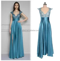 

Satin maxi bridesmaid dress blue deep v dress newest wedding dress wholesale A744