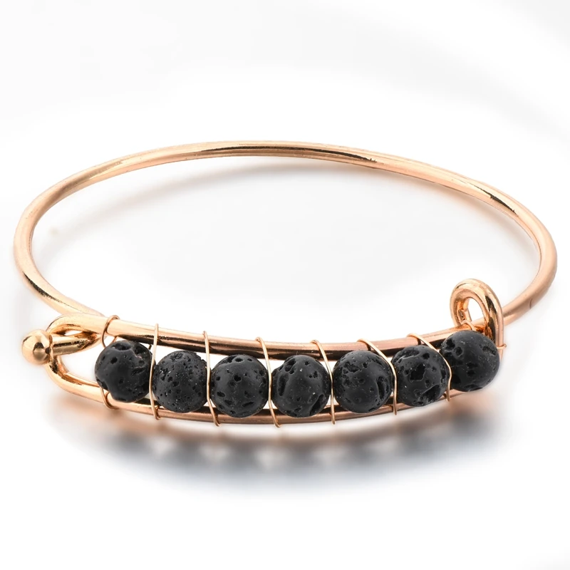 

Gold tone lava stone wrapped beaded essential oil diffuser bracelet bangle women