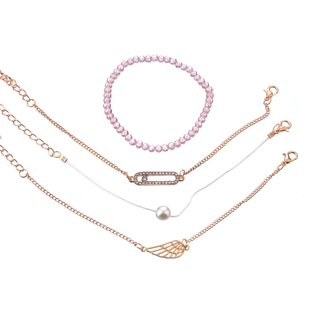 

romance pink rope wholesale handmade custom rope crystal angle wig star pearl beaded bracelet set, Picture