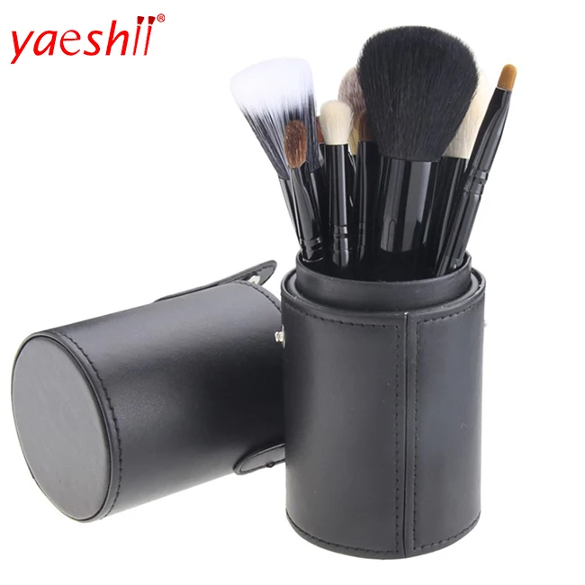 

Yaeshii personalized custom 12pcs Leather Cup Holder Makeup Brush Set White makeup brushes 12 pieces with brush holder, Optional