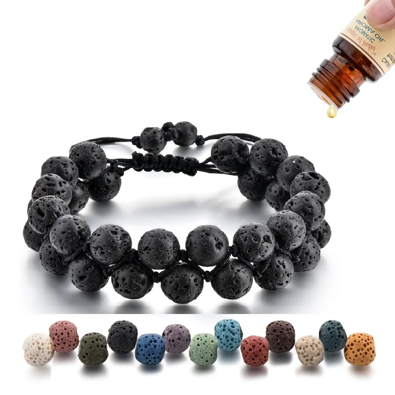 

2019 Wholesale Fashion Black Lava Volcanic Stone Diffuser Bracelet, Black stone