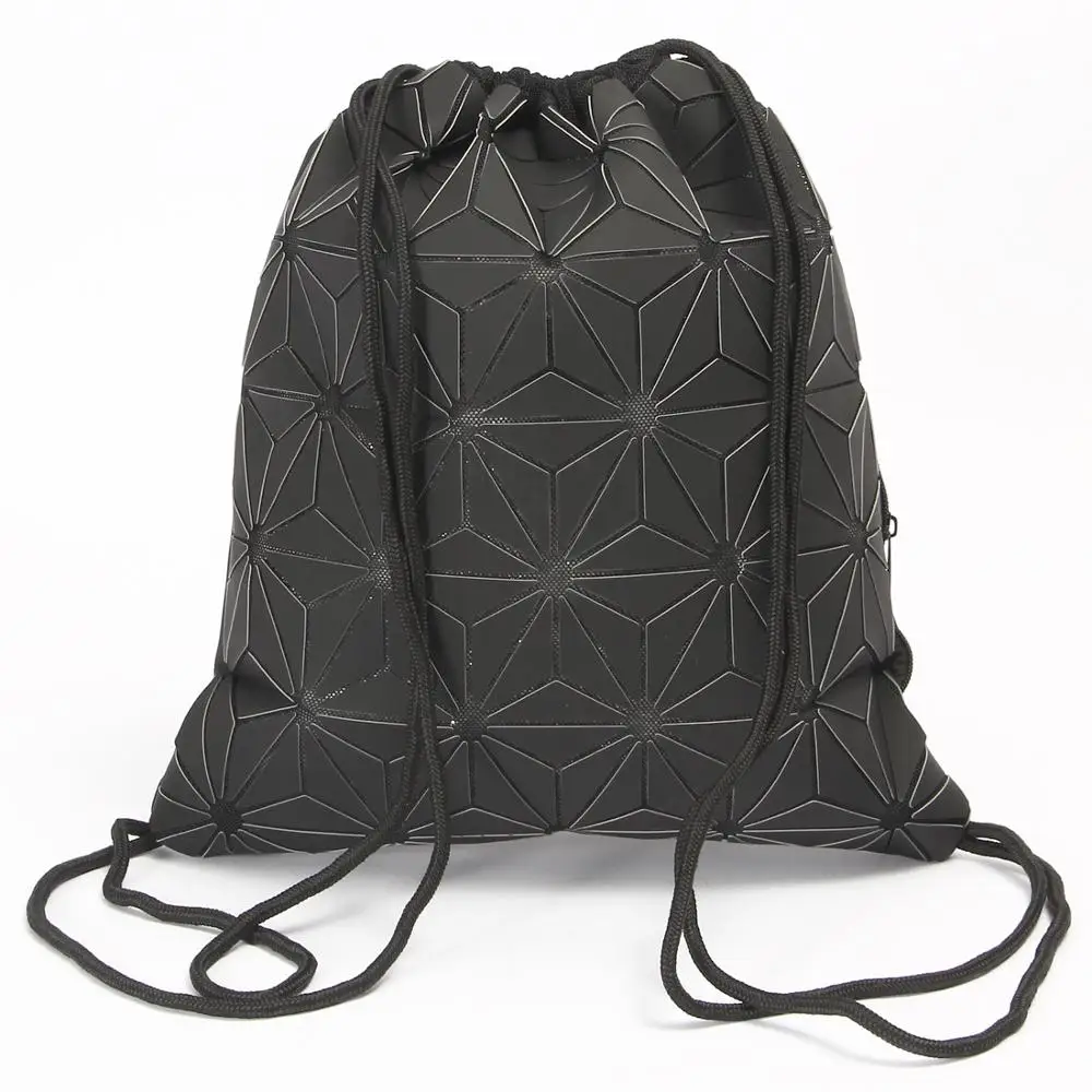 

China suppliers geometric laser pu leather drawstring travel backpack, Custom made