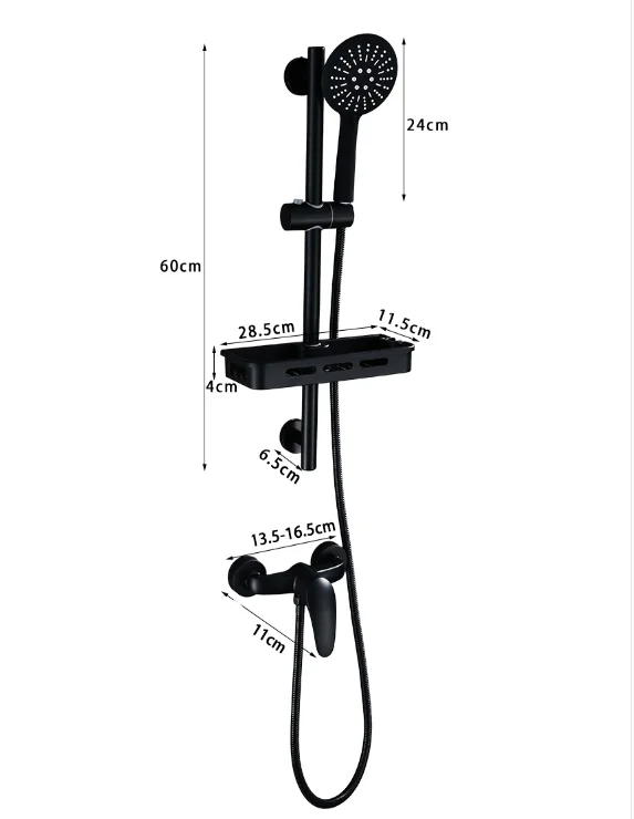 Black Shower Mixer Bathtub Faucet Bathroom Shower Adjustable Slide Bar