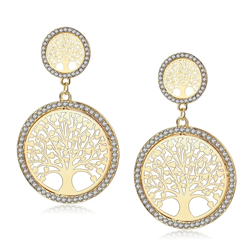 

2018 yiwu Wholesale new latest tree of life gold plate earrings, As photo