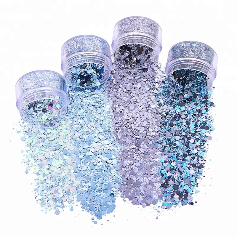 

Mixed Size Light Grey Blue Cool Color Non-toxic Eye Glitter Hair Nail Face Body Decoration Makeup Glitter, As per picture