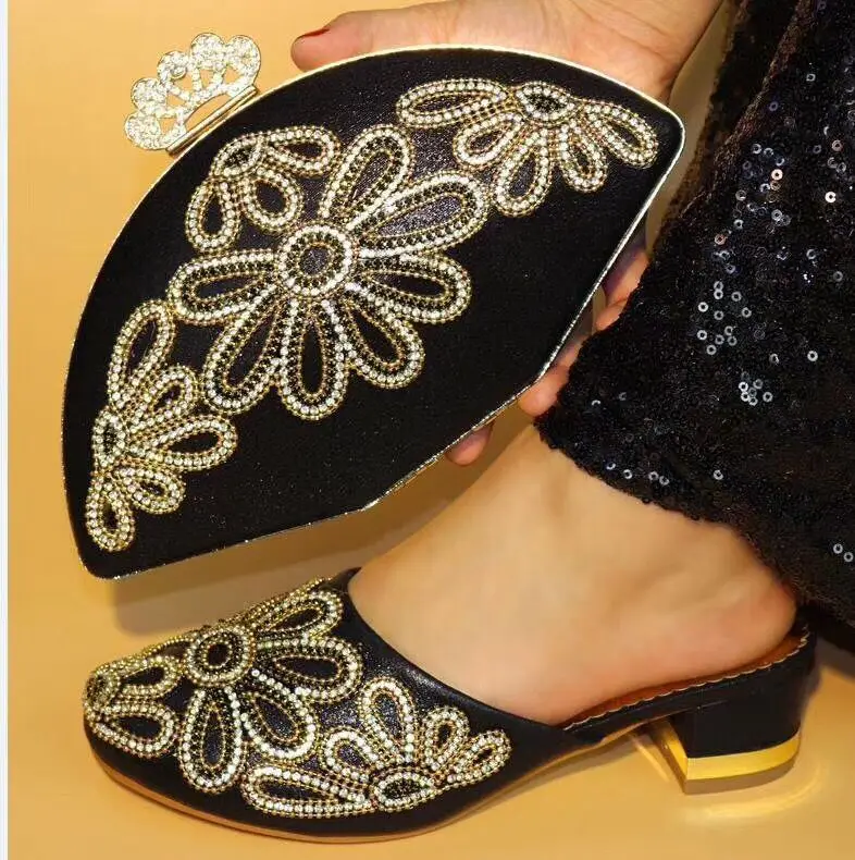 

Rortydream nigeria party shoes and bag set block heel ladies shoes and bags with rhinestones 1136-2