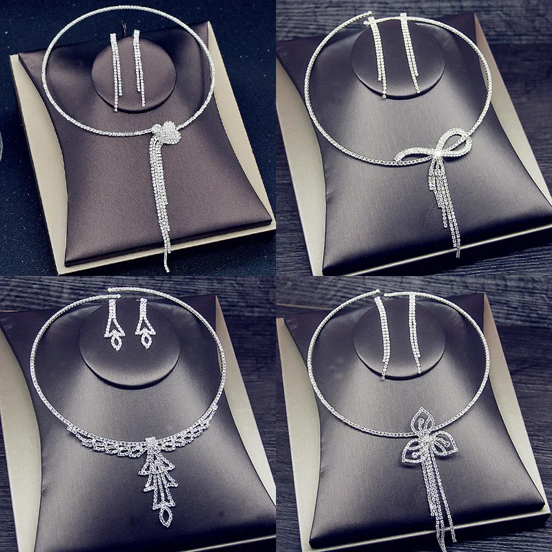 

silver costume necklace earring set choker torque wedding african jewelry set crystal diamond bridal africa jewellery set