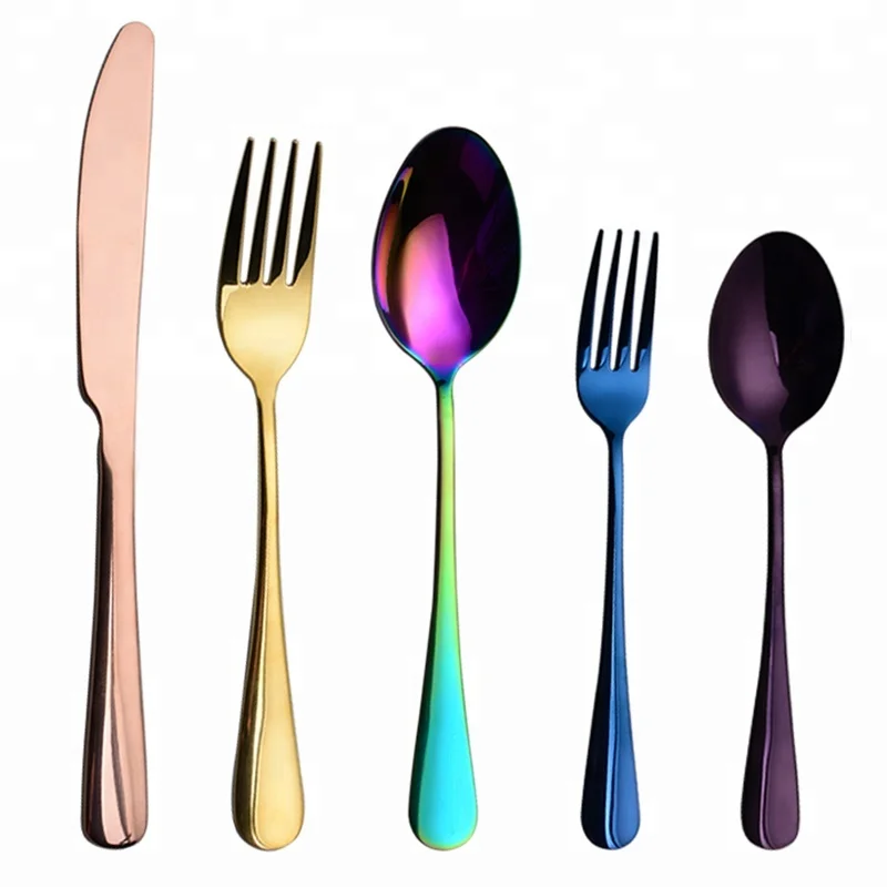 

Super Quality 1010 Stainless Steel Cutlery PVD colourful Fork Spoon Knife Modern Flatware Set 304, Black;blue;gold;rose gold;purple;rainbox;nartual