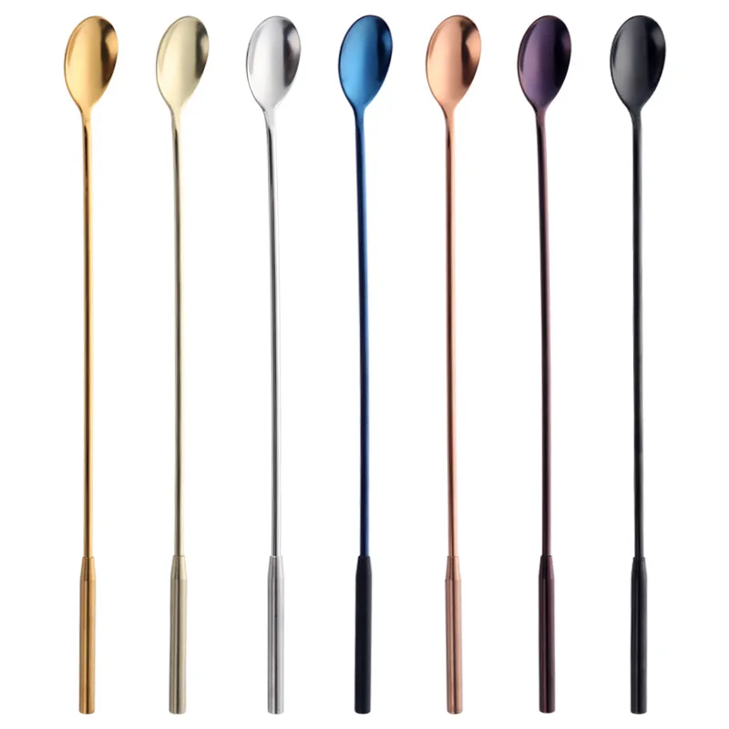 

12 Inch 304 Stainless Steel Long Handle Cocktail Coffee Mixing Stirring Spoon Tea Spoon, Gloden,light golden,rose golden,blue,purple,black,sliver